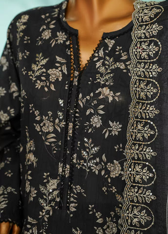 3 Piece Black Color Chikankari Lawn Shirt with Trouser & Embroidered Dupatta