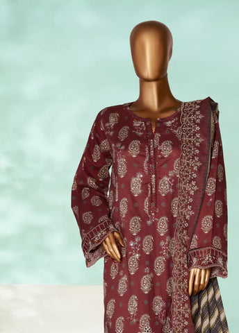 3 Piece Maroon Color Chikankari Lawn Shirt with Trouser & Embroidered Dupatta