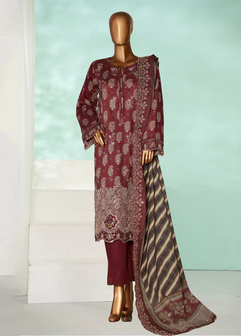 3 Piece Maroon Color Chikankari Lawn Shirt with Trouser & Embroidered Dupatta