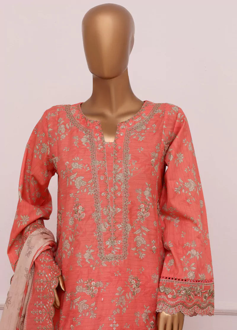 3 Piece Punch Pink Color Embroidered Lawn Shirt with Trouser & Embroidered Dupatta