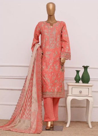 3 Piece Punch Pink Color Embroidered Lawn Shirt with Trouser & Embroidered Dupatta