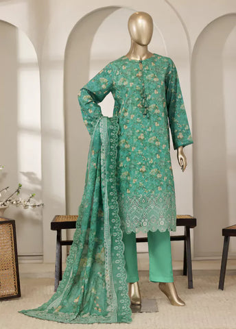 3 Piece Turquoise Color Embroidered Lawn Shirt with Trouser & Embroidered Dupatta