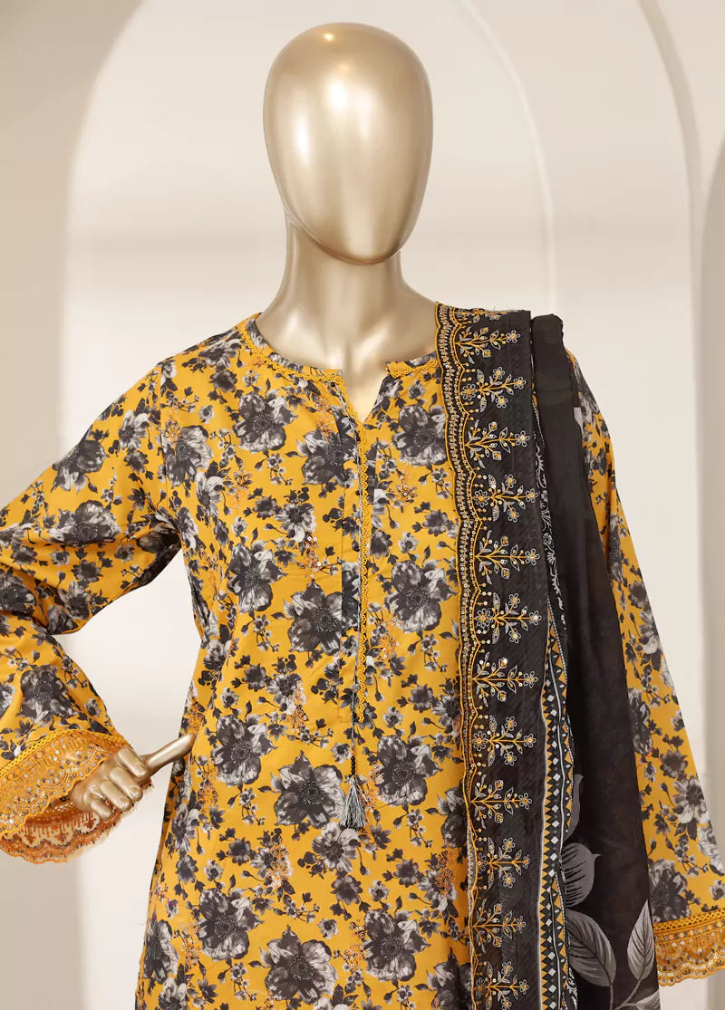 3 Piece Orange & Black Color Embroidered Lawn Shirt with Trouser & Embroidered Dupatta