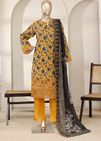 3 Piece Orange & Black Color Embroidered Lawn Shirt with Trouser & Embroidered Dupatta