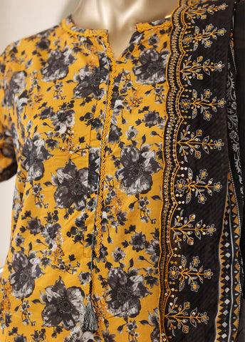 3 Piece Orange & Black Color Embroidered Lawn Shirt with Trouser & Embroidered Dupatta