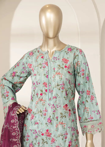 3 Piece Mint Green Color Embroidered Lawn Shirt with Trouser & Embroidered Dupatta