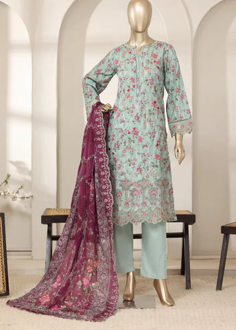 3 Piece Mint Green Color Embroidered Lawn Shirt with Trouser & Embroidered Dupatta