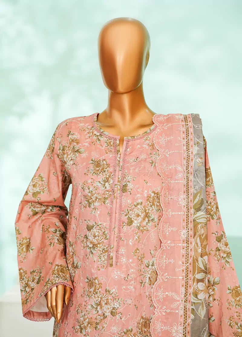 3 Piece Peach Color Chikankari Lawn Shirt with Trouser & Embroidered Dupatta
