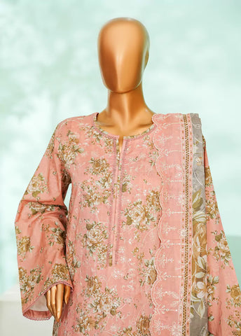 3 Piece Peach Color Chikankari Lawn Shirt with Trouser & Embroidered Dupatta