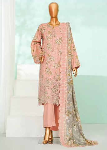 3 Piece Peach Color Chikankari Lawn Shirt with Trouser & Embroidered Dupatta