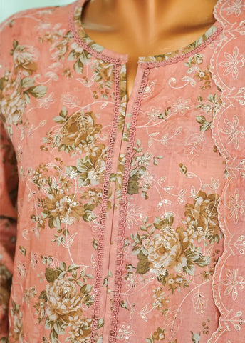 3 Piece Peach Color Chikankari Lawn Shirt with Trouser & Embroidered Dupatta