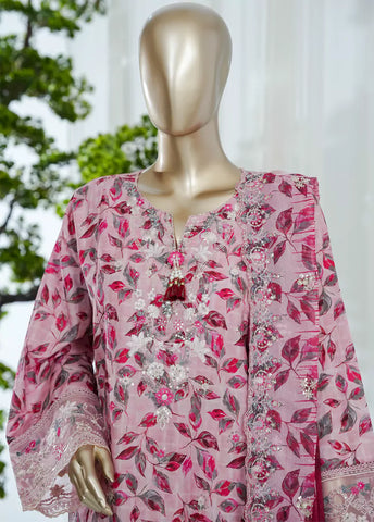 3 Piece Pink Color Embroidered Lawn Shirt with Embroidered Trouser & Dupatta