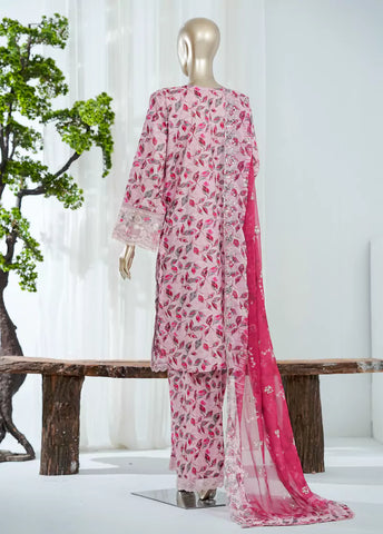 3 Piece Pink Color Embroidered Lawn Shirt with Embroidered Trouser & Dupatta