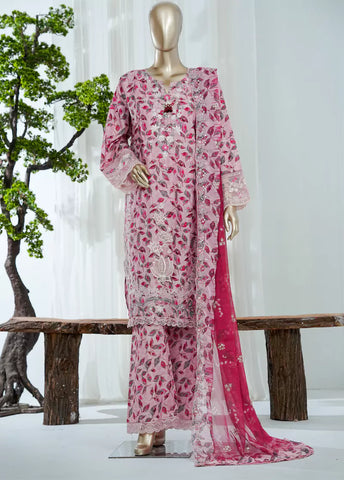 3 Piece Pink Color Embroidered Lawn Shirt with Embroidered Trouser & Dupatta