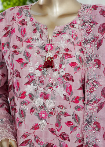 3 Piece Pink Color Embroidered Lawn Shirt with Embroidered Trouser & Dupatta