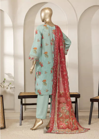 3 Piece Pastel Blue Color Embroidered Lawn Shirt with Trouser & Embroidered Dupatta
