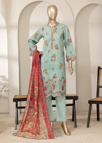 3 Piece Pastel Blue Color Embroidered Lawn Shirt with Trouser & Embroidered Dupatta
