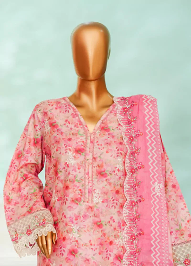 3 Piece Flamingo Pink Color Chikankari Lawn Shirt with Trouser & Embroidered Dupatta