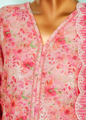 3 Piece Flamingo Pink Color Chikankari Lawn Shirt with Trouser & Embroidered Dupatta