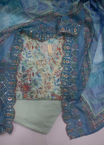 3 Piece MultiColor Embroidered Lawn Shirt withTrouser & Embroidered Dupatta