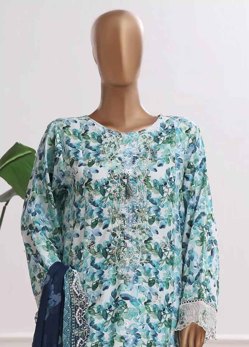 3 Piece MultiColor Embroidered Lawn Shirt with  Embroidered Trouser & Dupatta