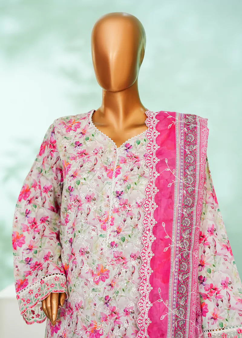 3 Piece Pink Color Chikankari Lawn Shirt with Trouser & Embroidered Dupatta