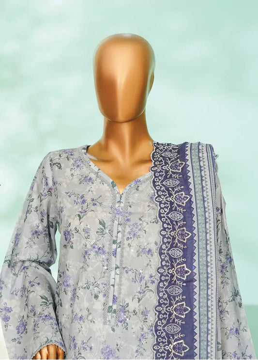 3 Piece Grey Color Chikankari Lawn Shirt with Trouser & Embroidered Dupatta