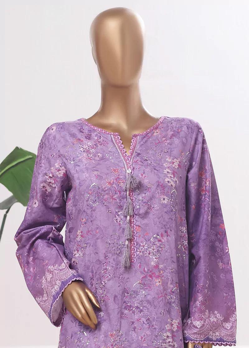 3 Piece Lilac Color Embroidered Lawn Shirt with Trouser & Embroidered Dupatta