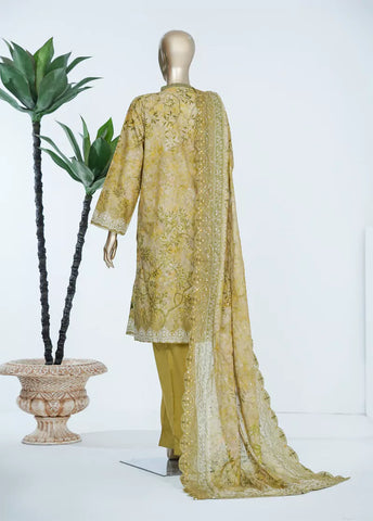 3 Piece Citrine Yellow Color Embroidered Lawn Shirt with Trouser & Embroidered Dupatta