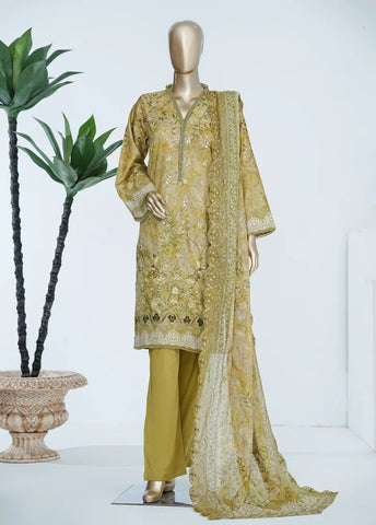 3 Piece Citrine Yellow Color Embroidered Lawn Shirt with Trouser & Embroidered Dupatta