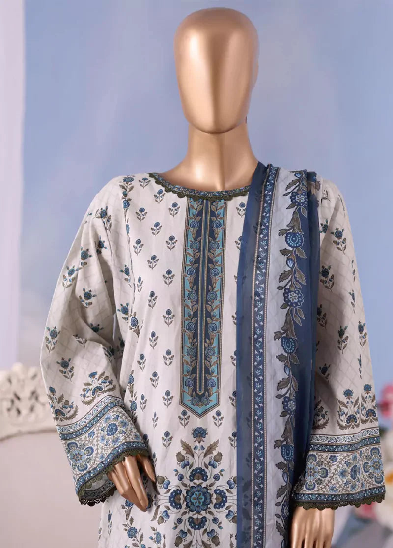 WCC-2541- 3 Piece Printed Cotton Stitched Suit