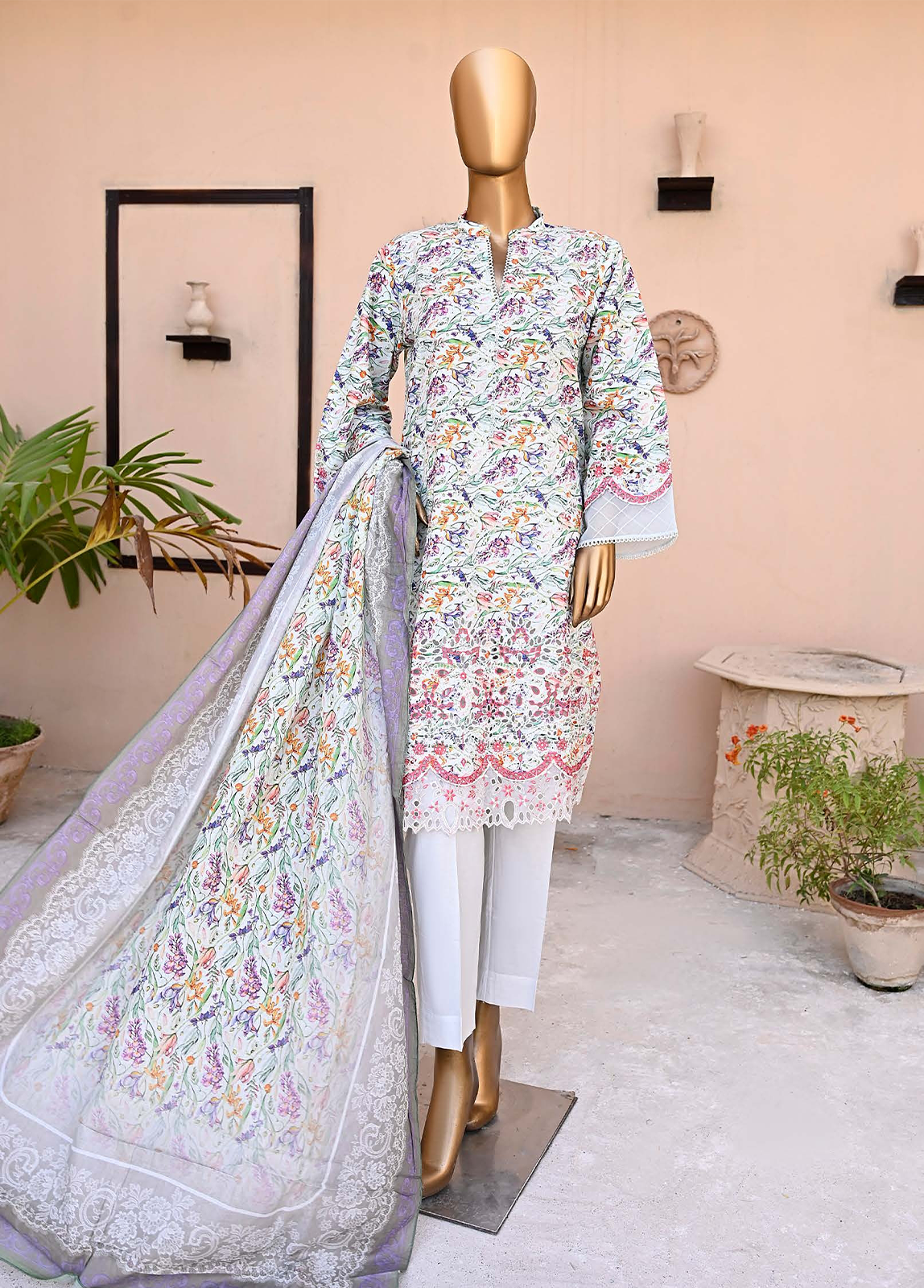 Bin Saeed Fabric - WCE-002-3 Piece Lawn Embroidered
