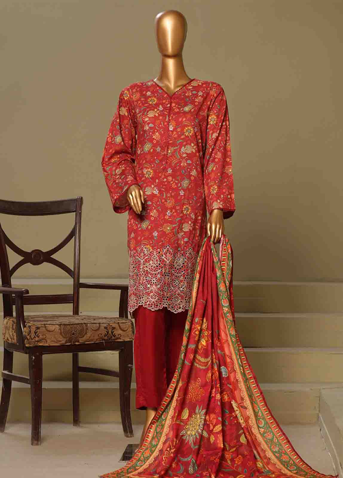 Bin Saeed Fabric - WCE-003-3 Piece Cotton Chikankari Stitched Suit