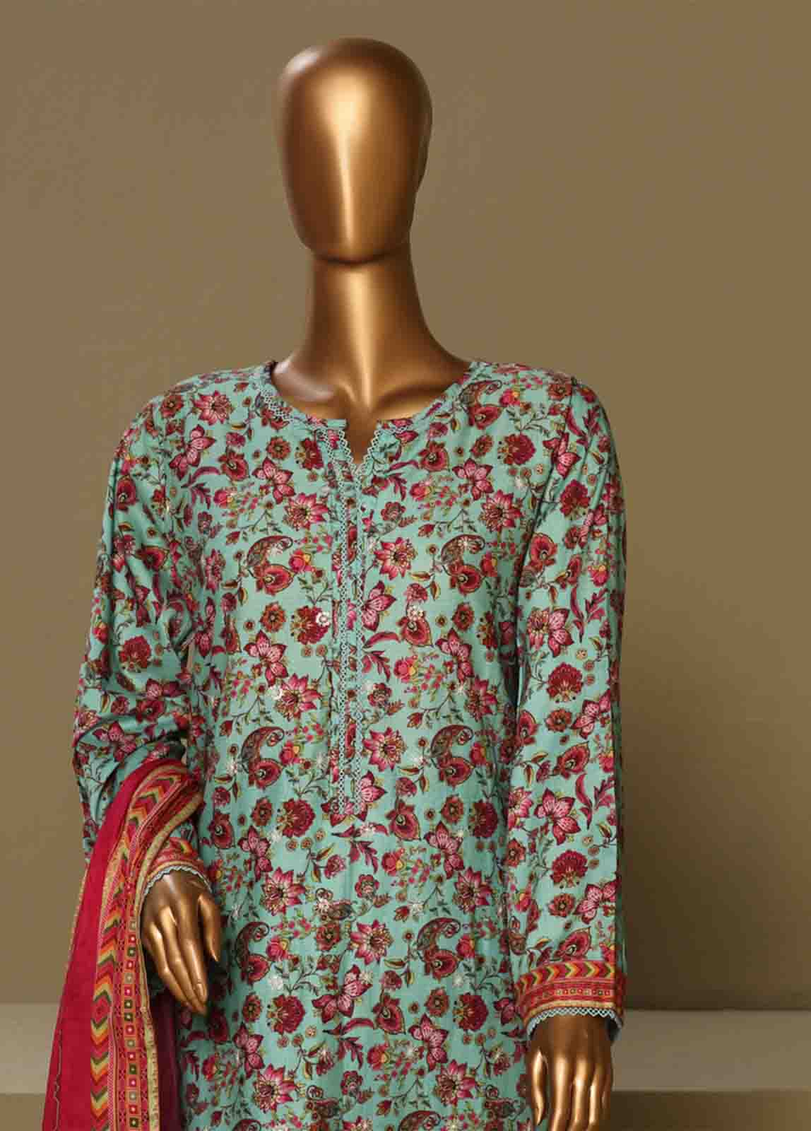 Bin Saeed Fabric - WCE-004-3 Piece Cotton Chikankari Stitched Suit