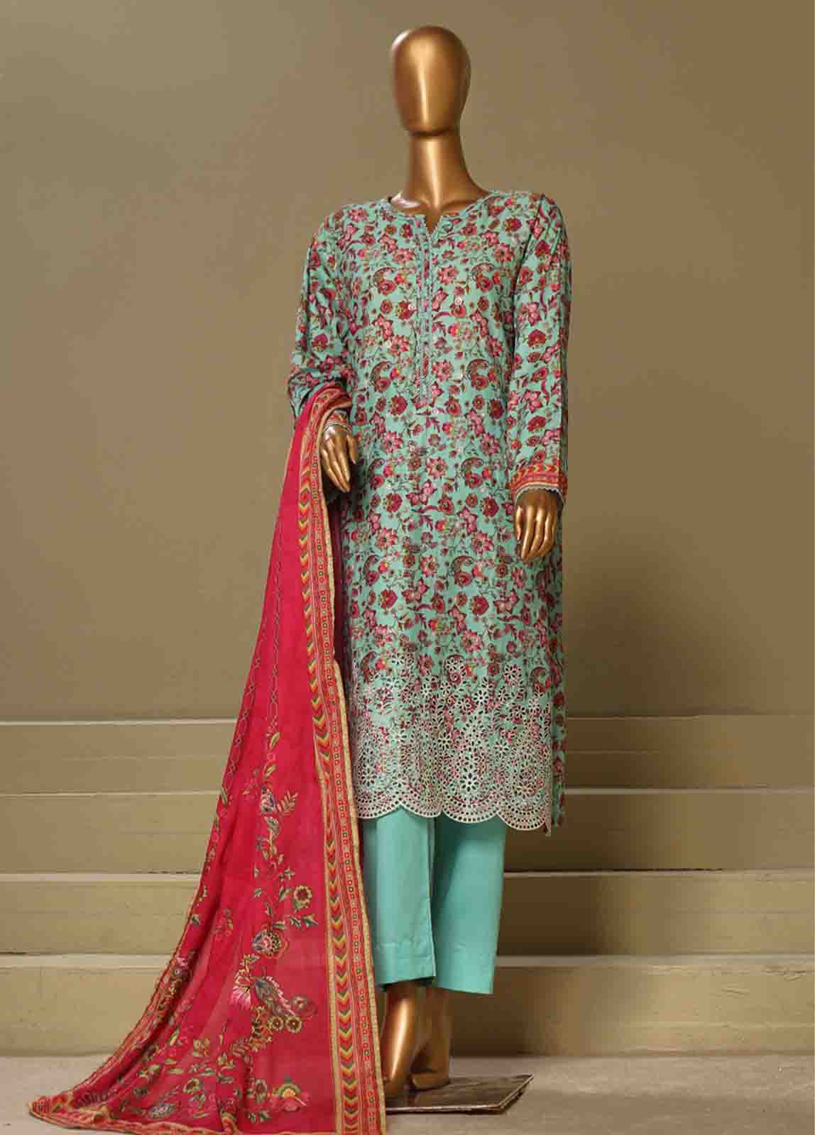 Bin Saeed Fabric - WCE-004-3 Piece Cotton Chikankari Stitched Suit