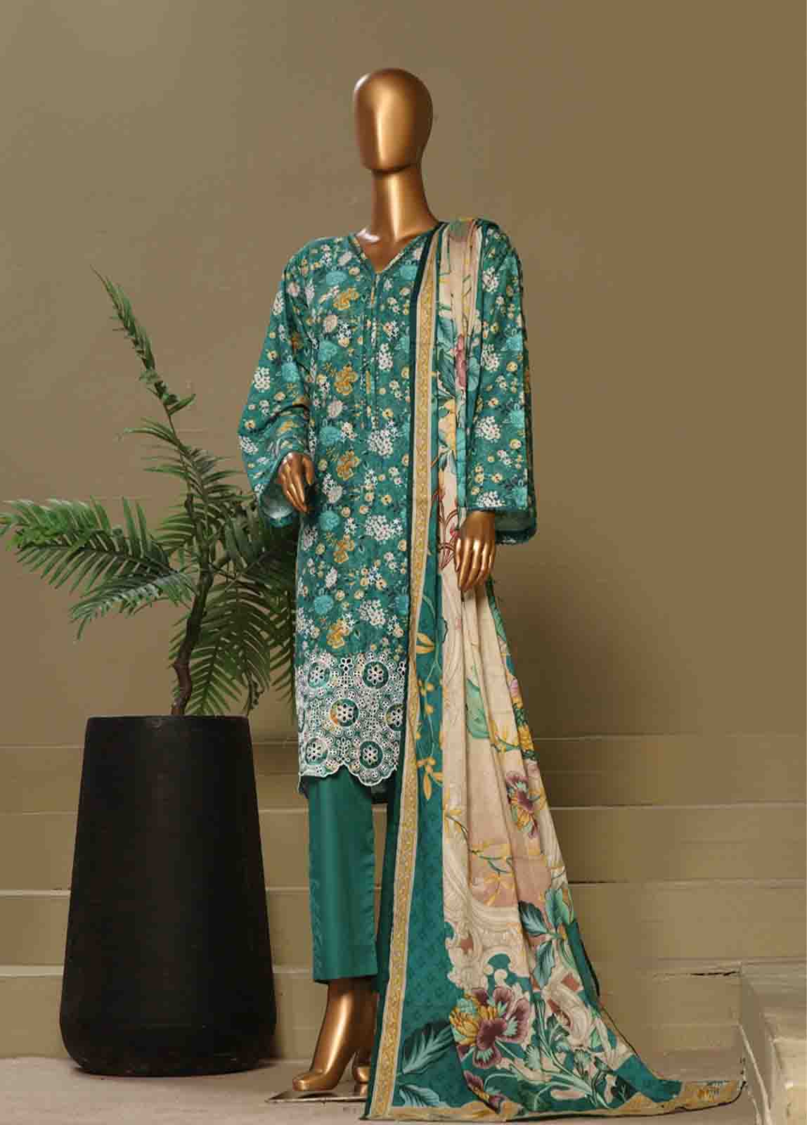 Bin Saeed Fabric - WCE-006-3 Piece Chikankari Stitched Suit