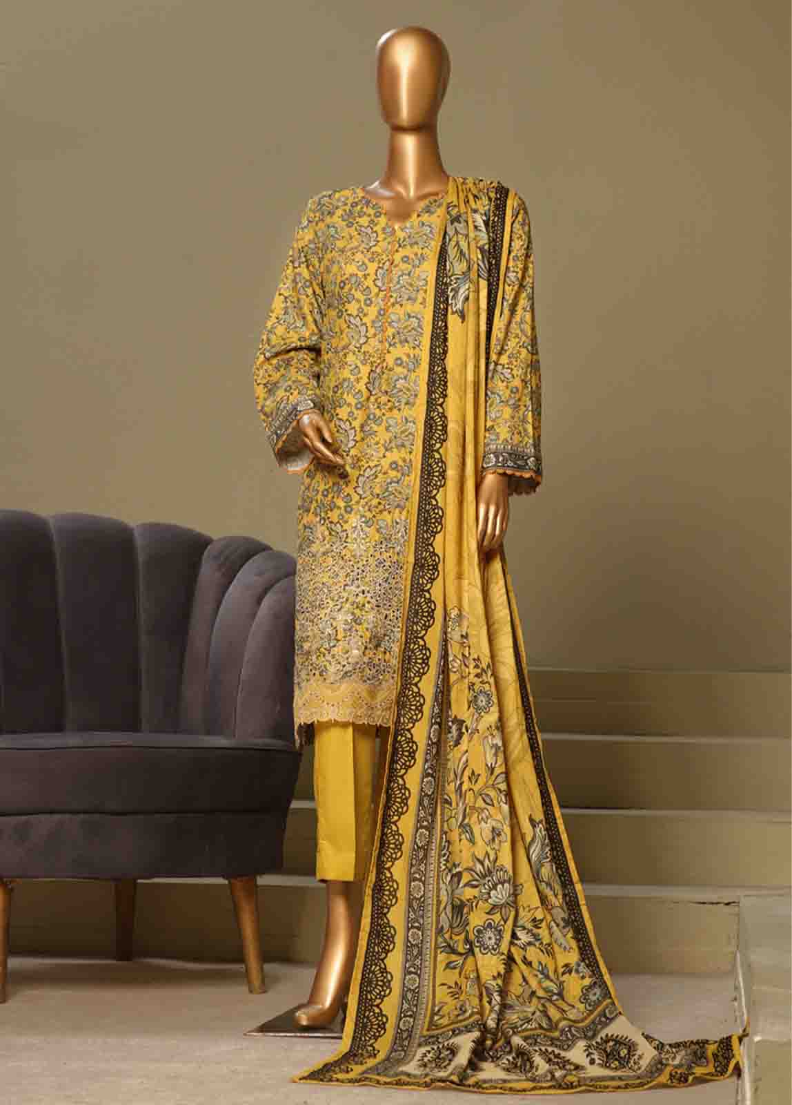 Bin Saeed Fabric - WCE-007-3 Piece Chikankari Stitched Suit