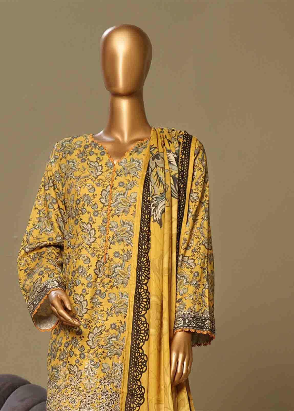 Bin Saeed Fabric - WCE-007-3 Piece Chikankari Stitched Suit