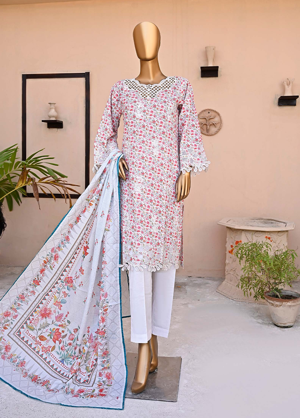 Bin Saeed Fabric - WCE-007-3 Piece Lawn Embroidered
