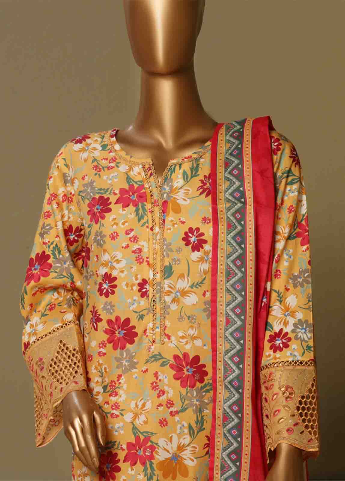 Bin Saeed Fabric - WCE-014-3 Piece Chikankari Stitched Suit