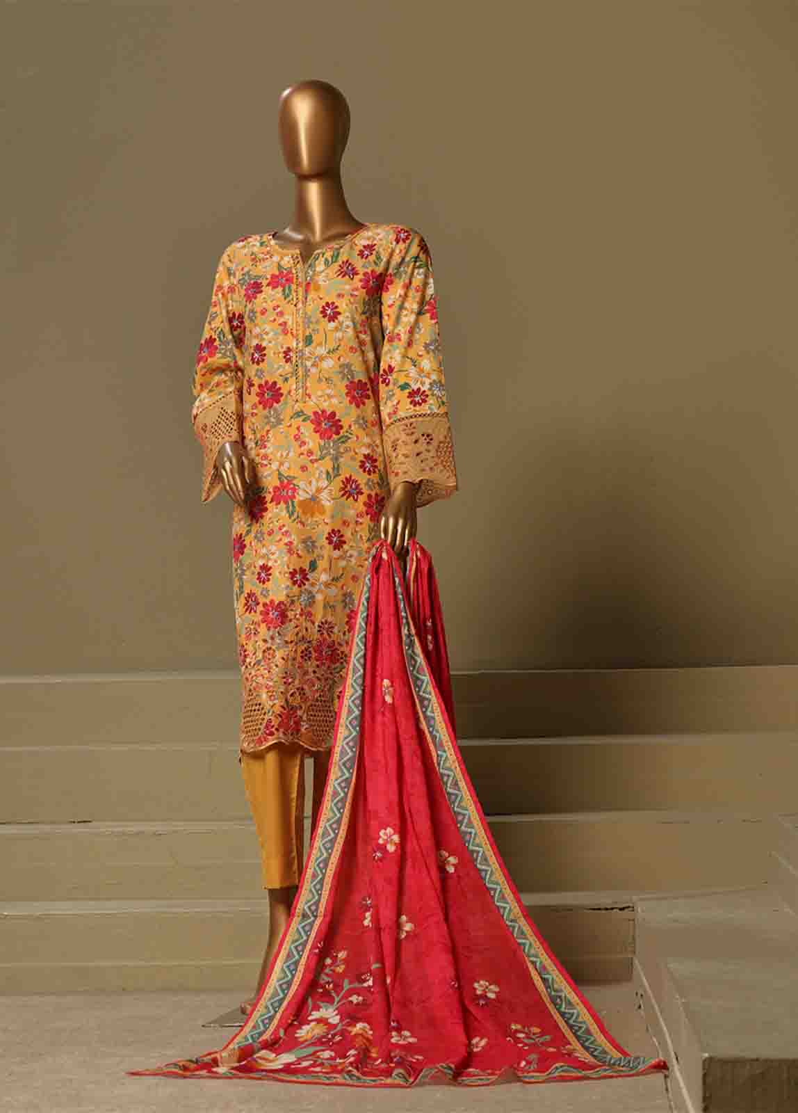 Bin Saeed Fabric - WCE-014-3 Piece Chikankari Stitched Suit