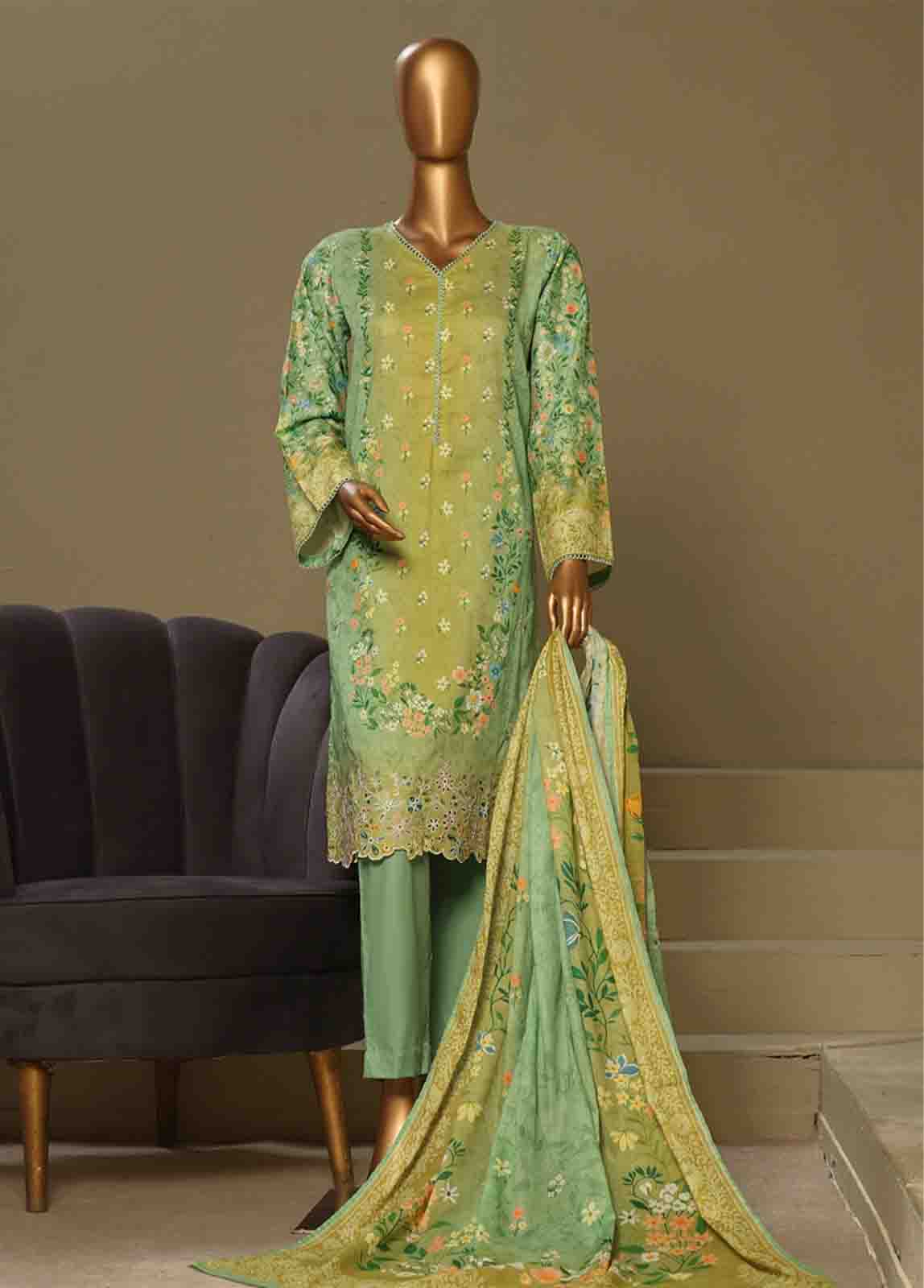 Bin Saeed Fabric - WCE-021-3 Piece Chikankari Stitched Suit