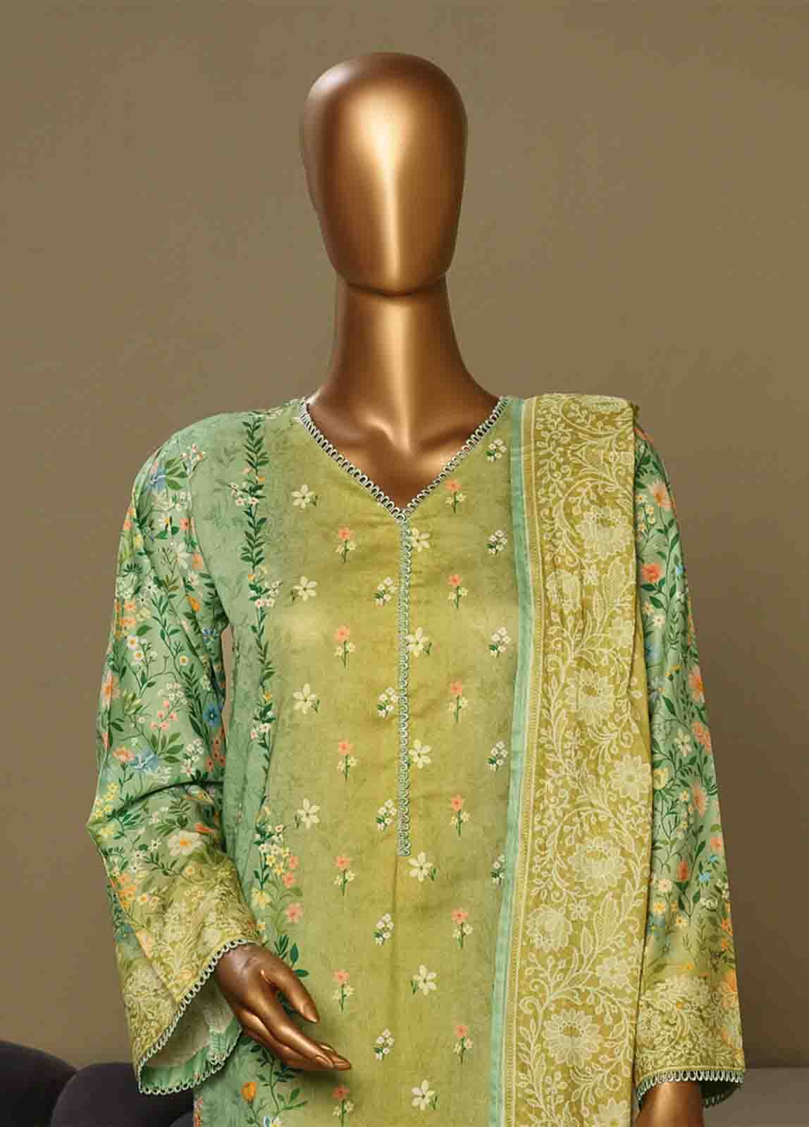 Bin Saeed Fabric - WCE-021-3 Piece Chikankari Stitched Suit