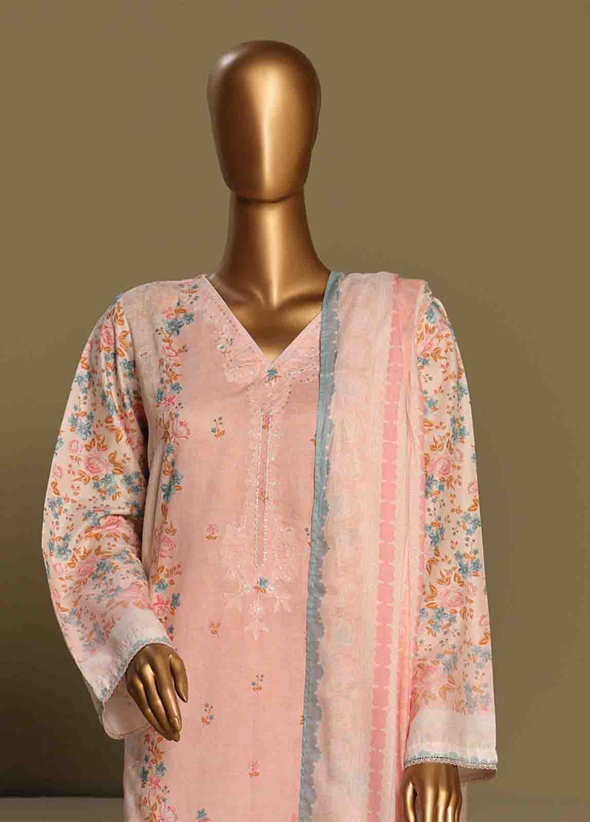 Bin Saeed Fabric - WCE-025-3 Piece Chikankari Stitched Suit