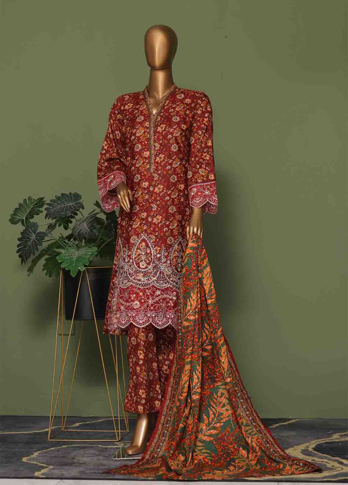 Bin Saeed Fabric - WCE-042 A- 3 Piece Embroidered Stitched Suit