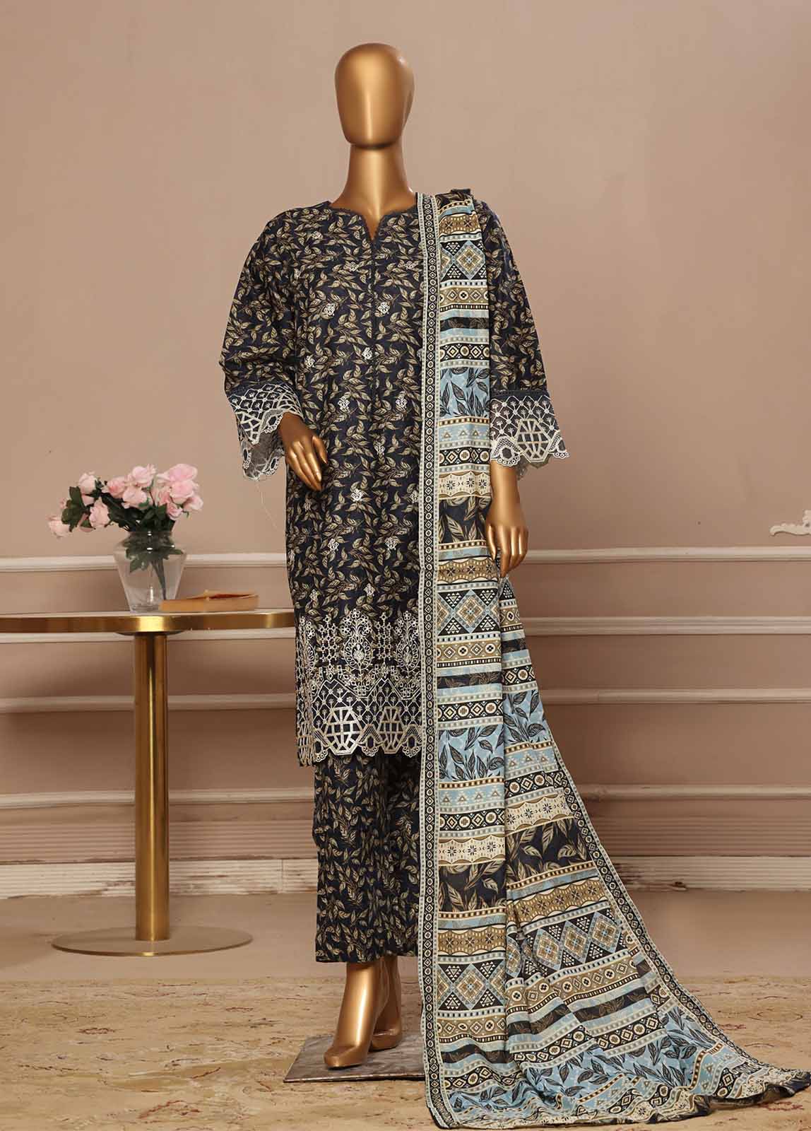 Bin Saeed Fabric - WCE-046 -3 Piece Chikankari Stitched Suit