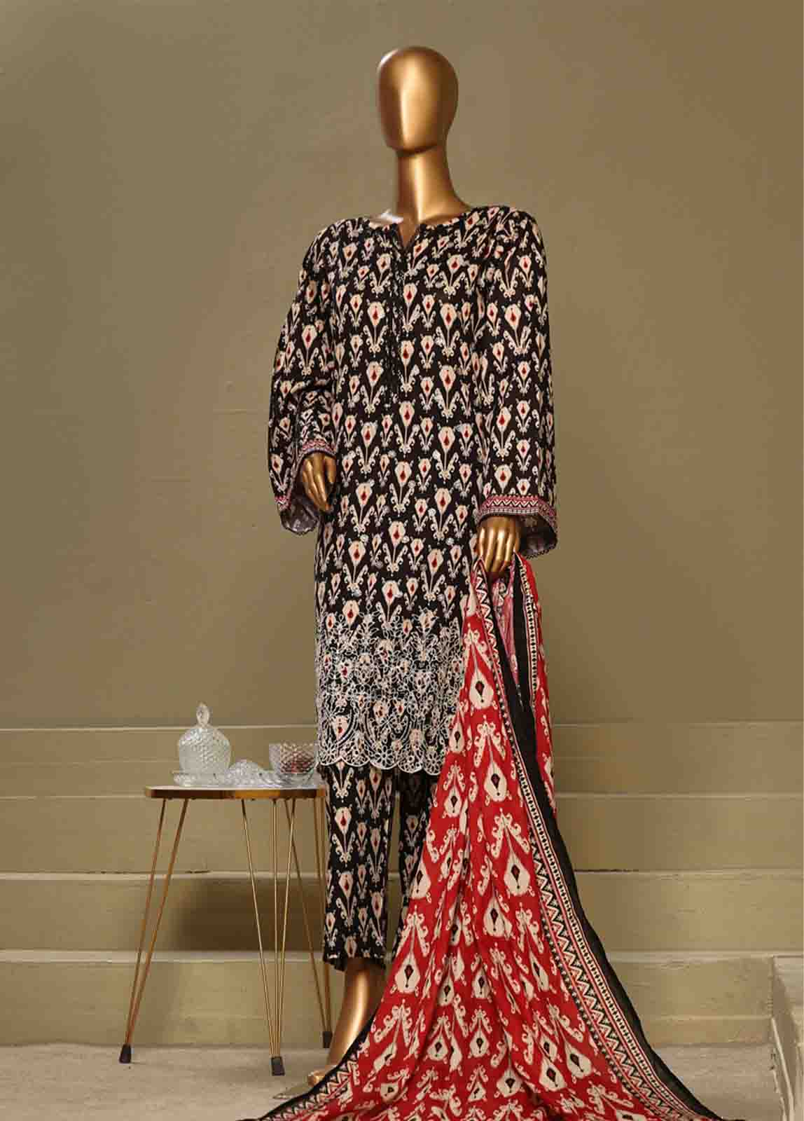 Bin Saeed Fabric - WCE-049-3 Piece Chikankari Stitched Suit