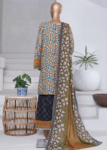 WCEMB-2516-F- 3 Piece Embroidered Cotton Stitched Suit