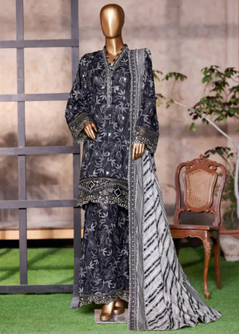 WCEMB-2517-F- 3 Piece Embroidered Cotton Stitched Suit
