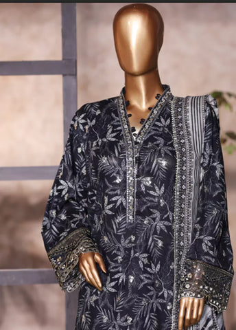 WCEMB-2517-F- 3 Piece Embroidered Cotton Stitched Suit